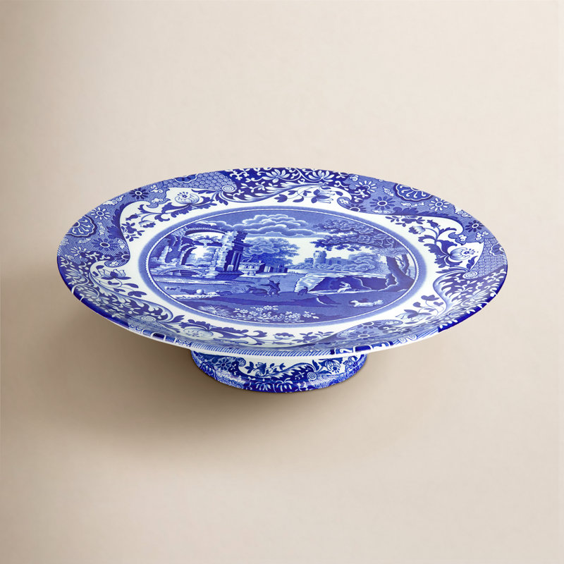 Spode Blue Italian Footed Cake Plate 10.5